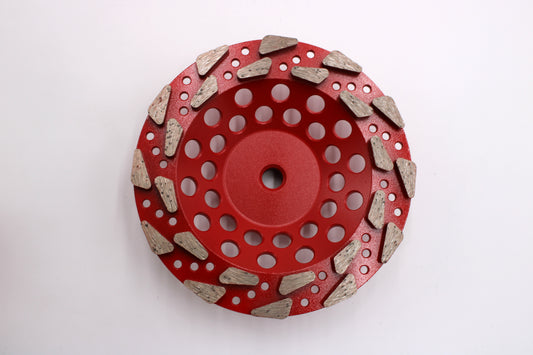 Forte 7" Tear Drop Diamond Cup Wheel – 18/20 Grit, 5/8"-11 (Red)